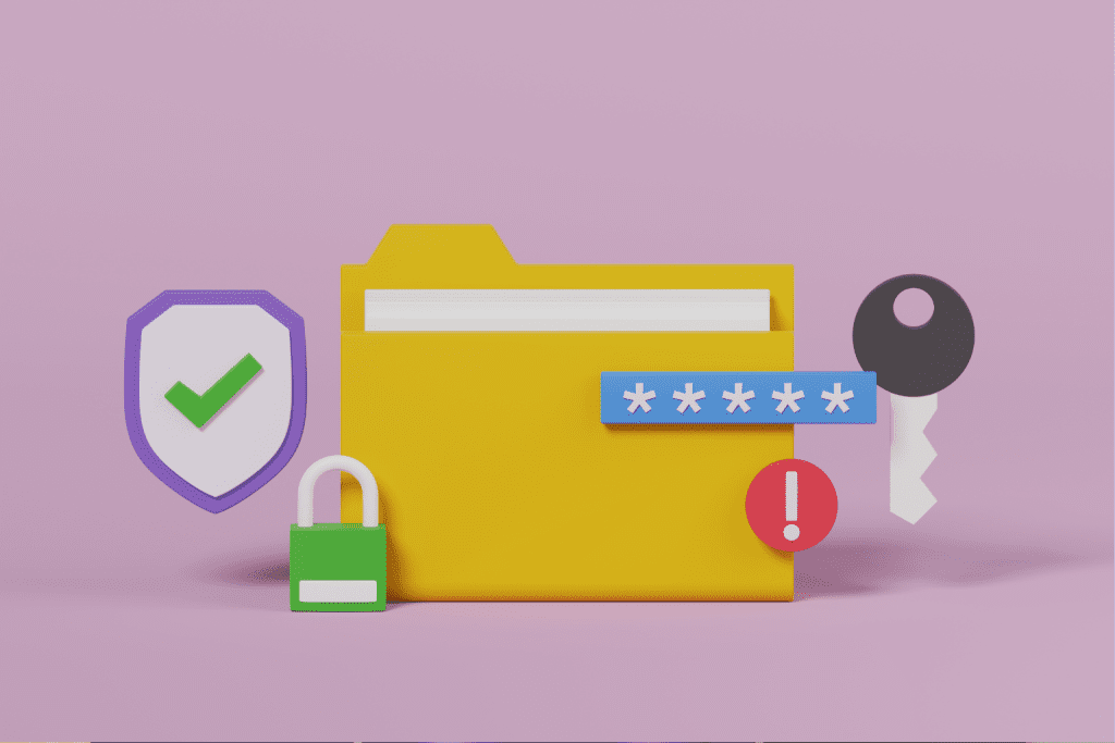 Illustration with lock, key, file, representing secure informations. 